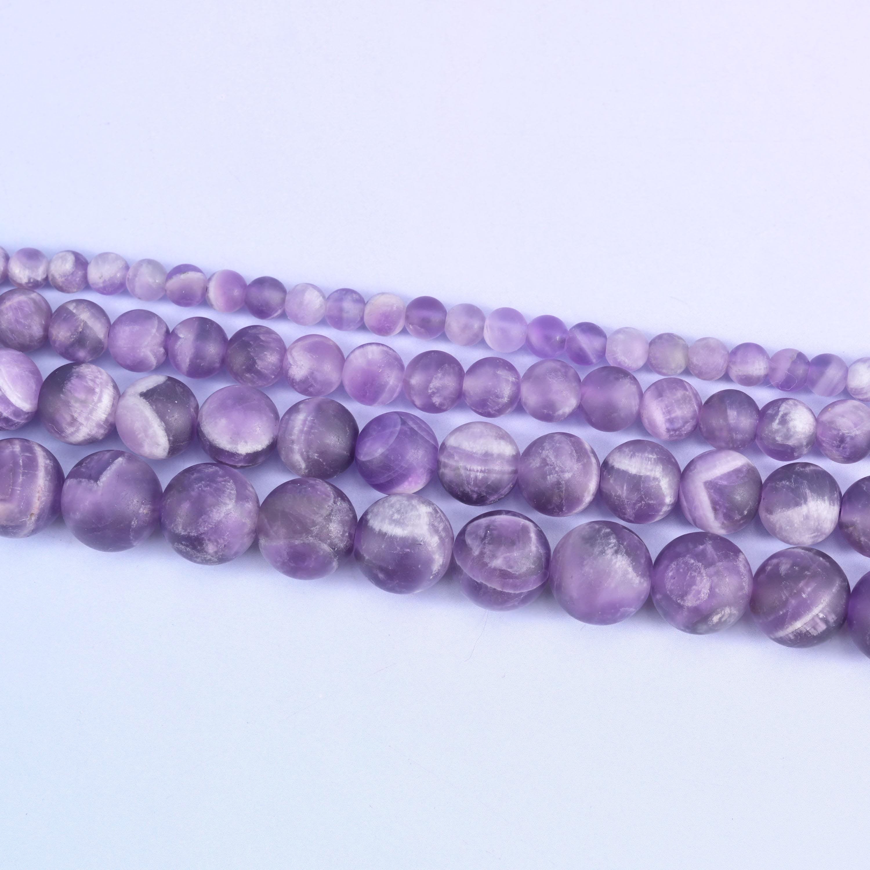 Chevron Amethyst Matte Round Beads 4mm 6mm 8mm 10mm in lavender to deep purple with white banding