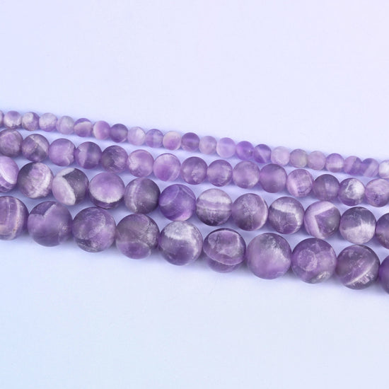 Chevron Amethyst Matte Round Beads 4mm 6mm 8mm 10mm in lavender to deep purple with white banding