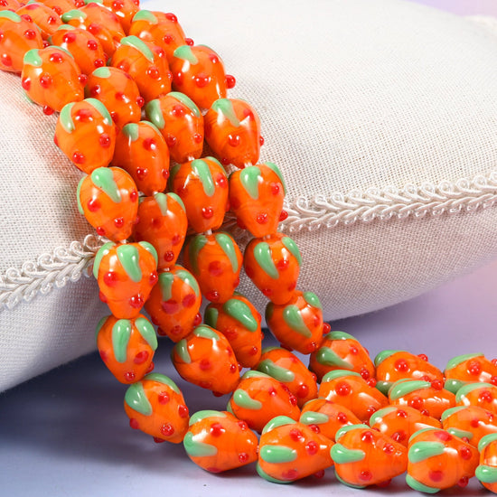 Orange Red Dots Strawberry Glass Beads