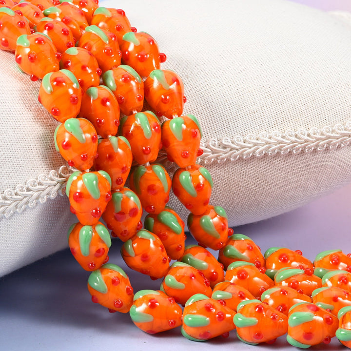 Orange Red Dots Strawberry Glass Beads