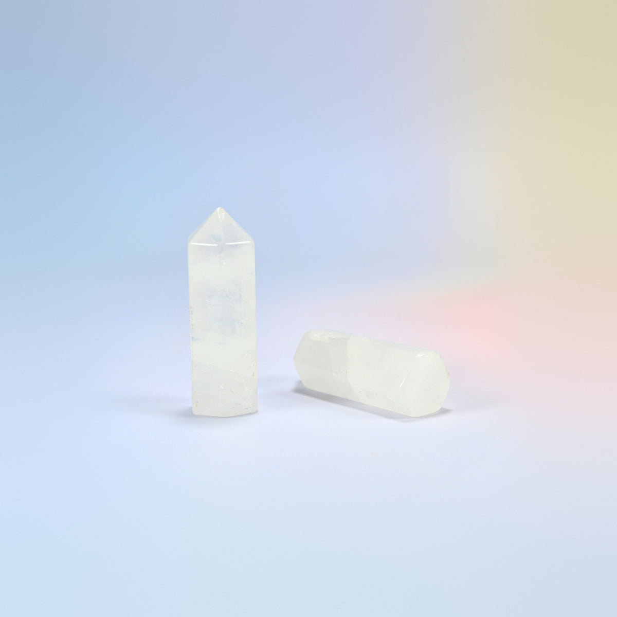 Natural clear quartz hexagon points, icy white with faceted tips, 2.3 inch