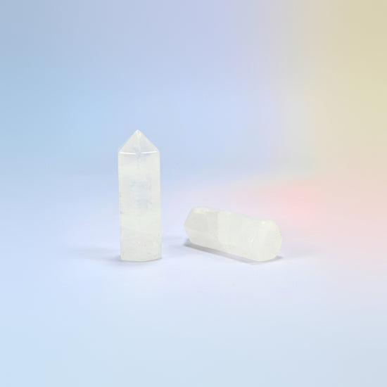 Natural clear quartz hexagon points, icy white with faceted tips, 2.3 inch