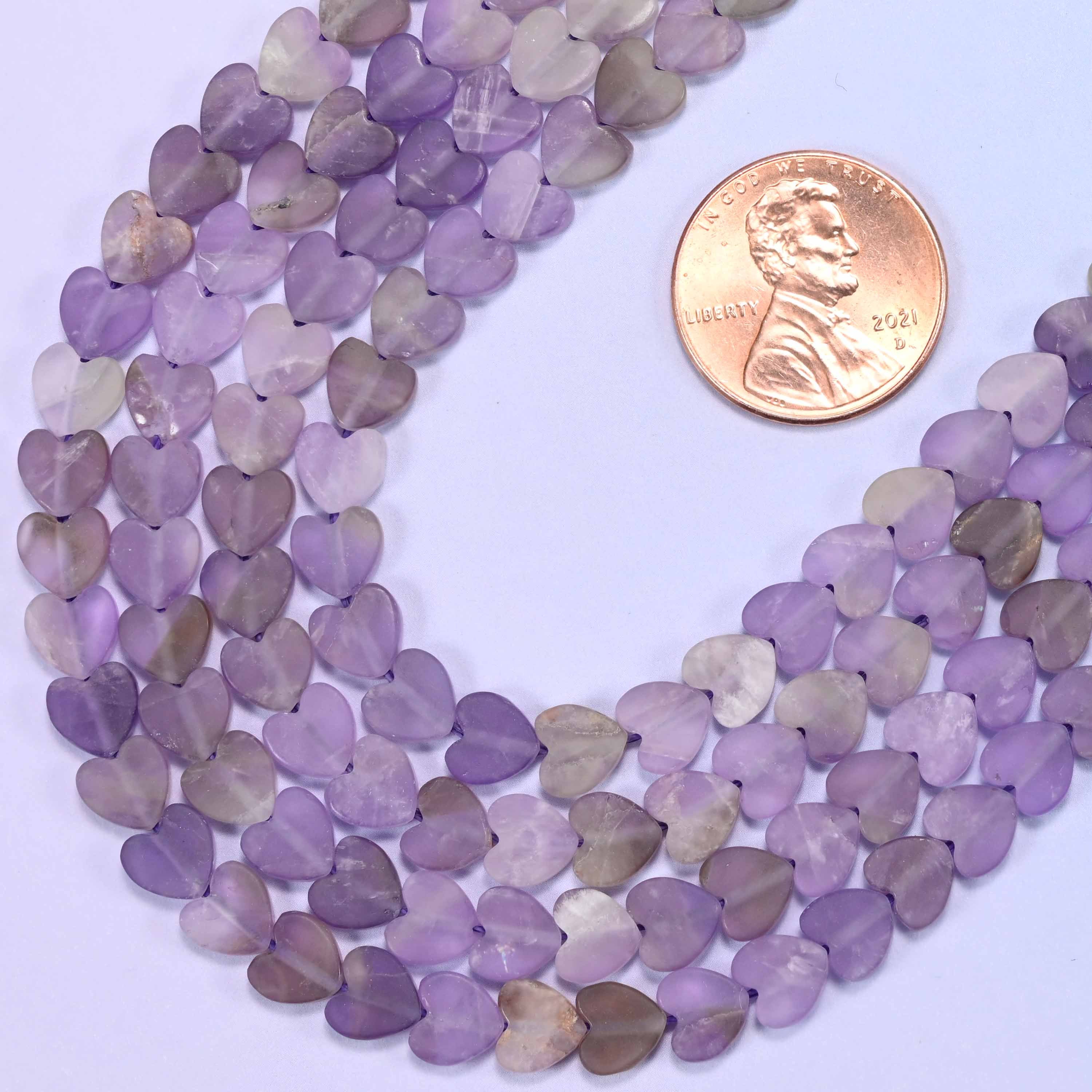 Matte Amethyst Flat Heart Beads: Size 6mm, Jewelry Making, 15 Inch Strand