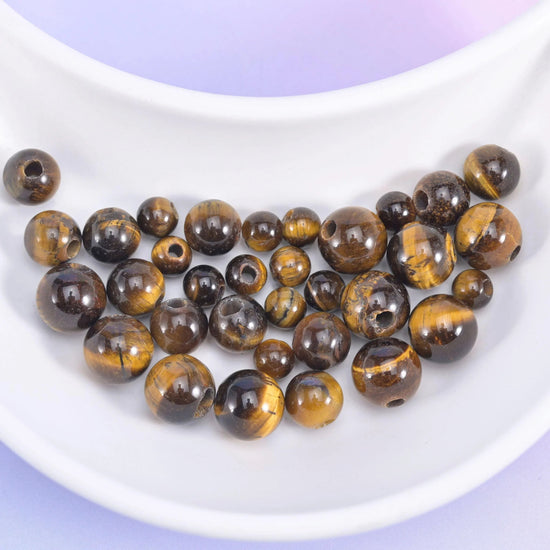 Tiger Eye Large Hole Round Beads 6mm 8mm 10mm in golden honey brown with dark chocolate banding