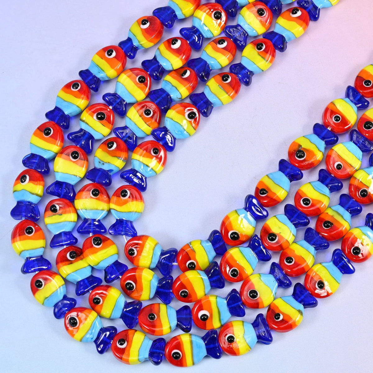 Colorful Striped Fish Glass Beads 19x12mm, 15.5 inches