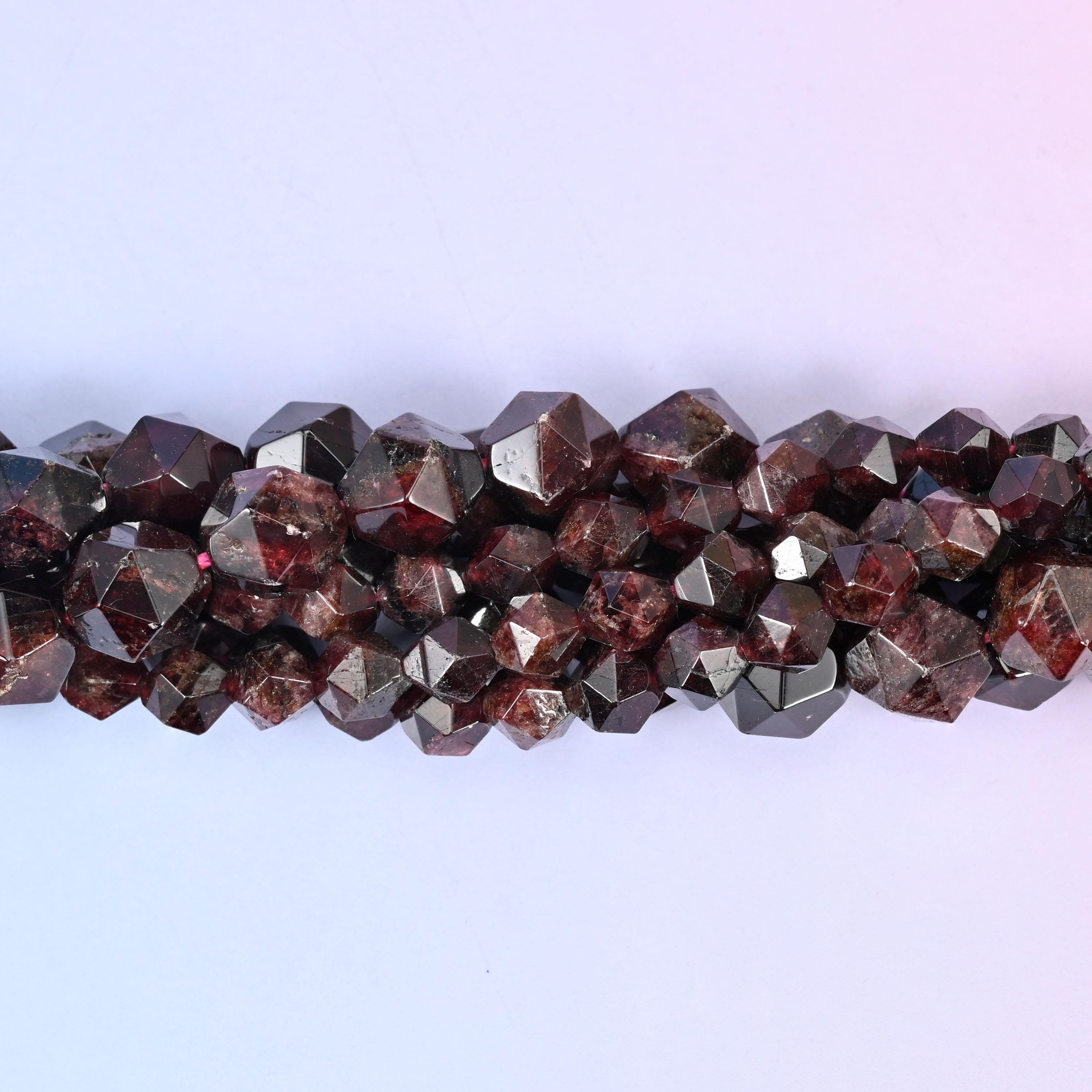 Natural Red Garnet gemstone beads with a faceted star cut