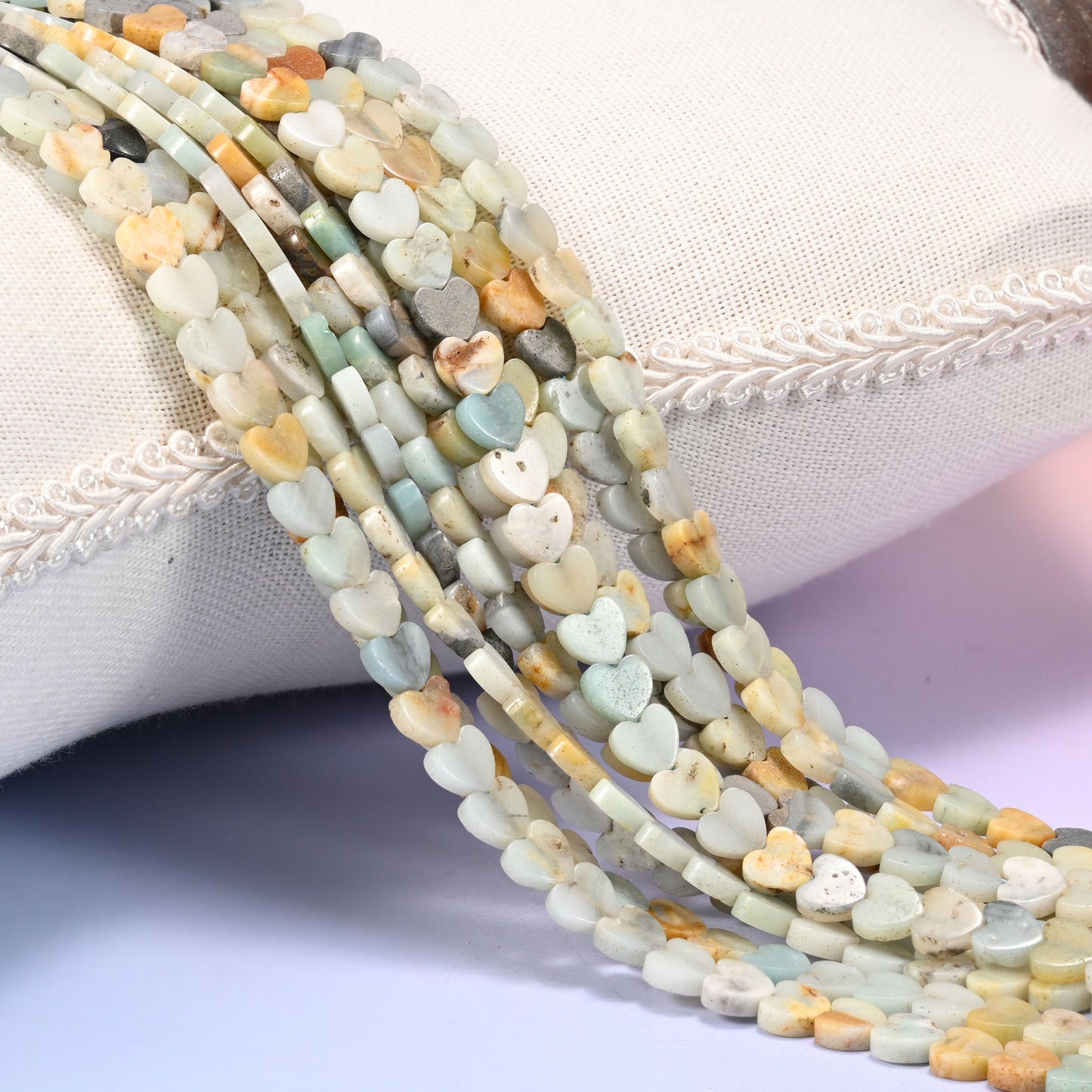 Multicolor Amazonite Flat Heart Beads