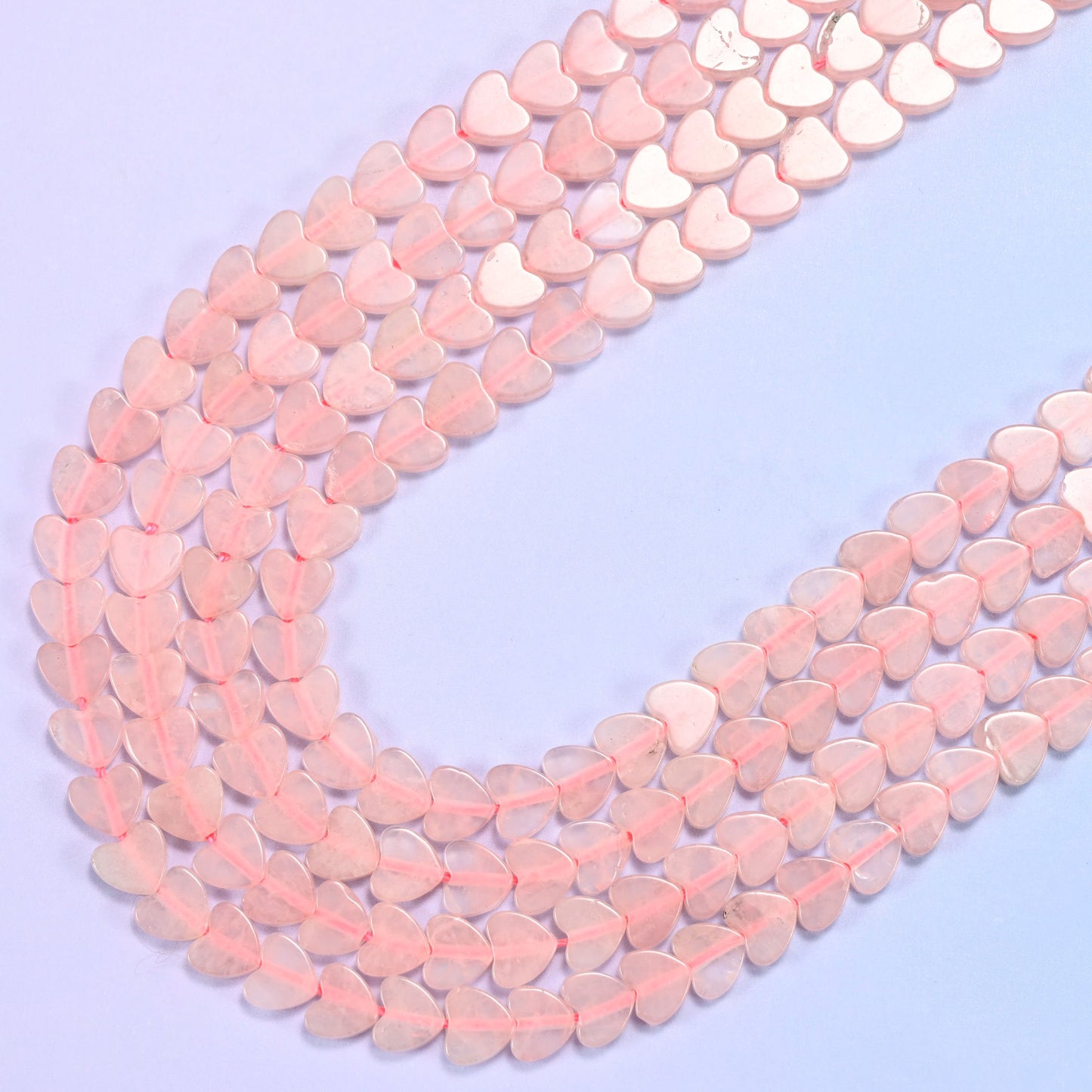 Rose Quartz Flat Heart Beads, 15 inch strand