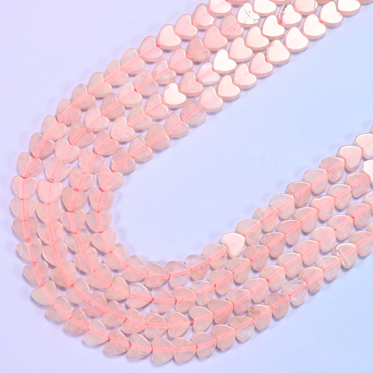 Rose Quartz Flat Heart Beads, 15 inch strand