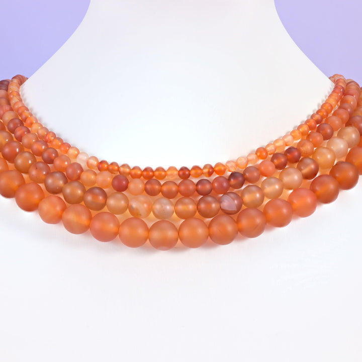 Natural orange carnelian round beads, matte finish, 4mm to 10mm