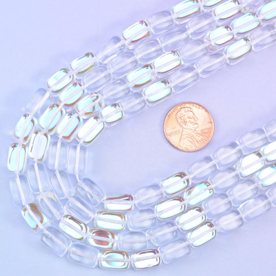 Clear Mystic Aura Rectangle Glass Beads 10-12mm, 15 inch strand