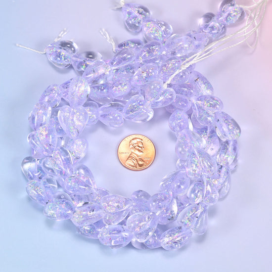 Iridescent Light Purple Heart Glass Beads, 16x15mm, 24pc Strand