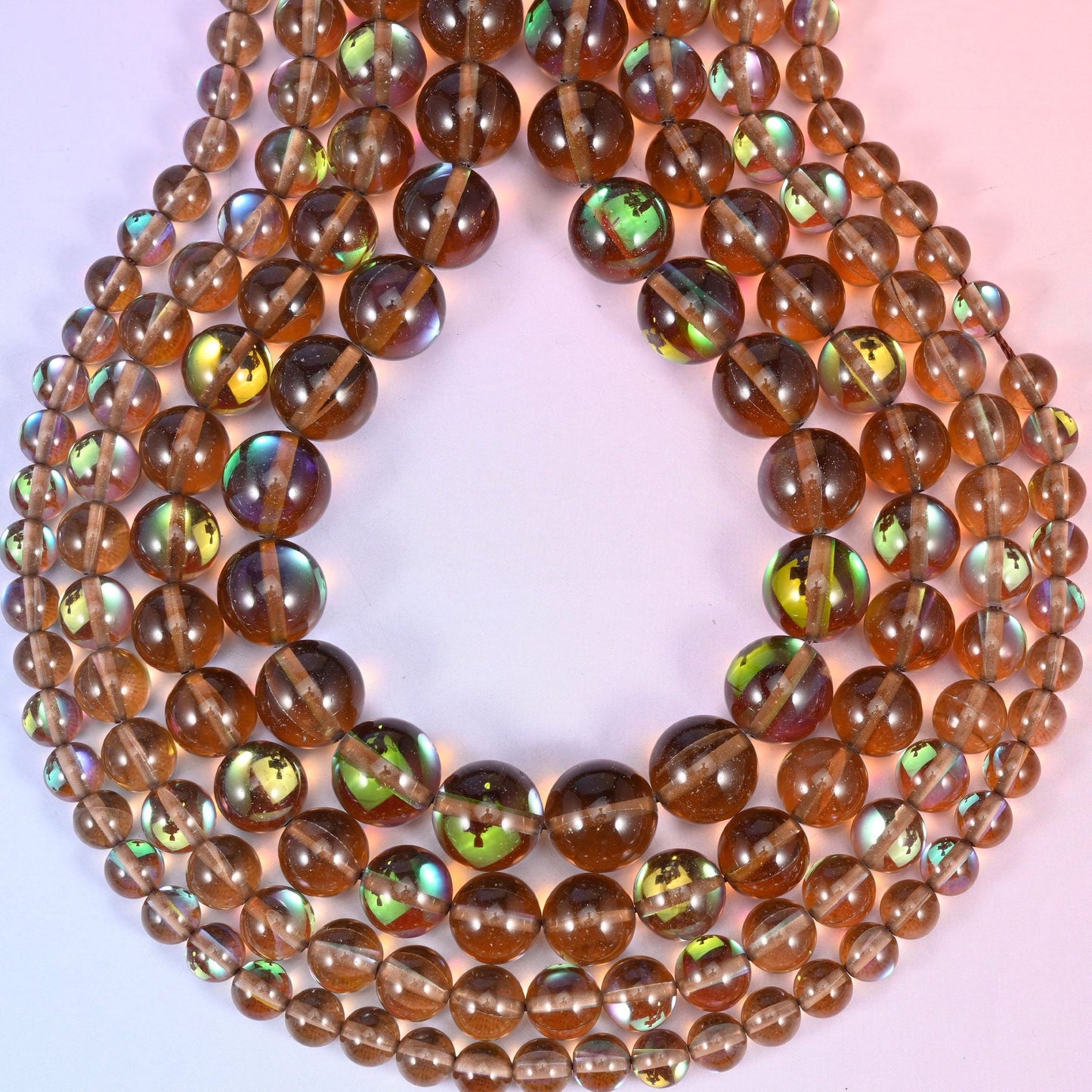 Mystic Aura Brown Round Glass Beads, hole approximately 1.0mm