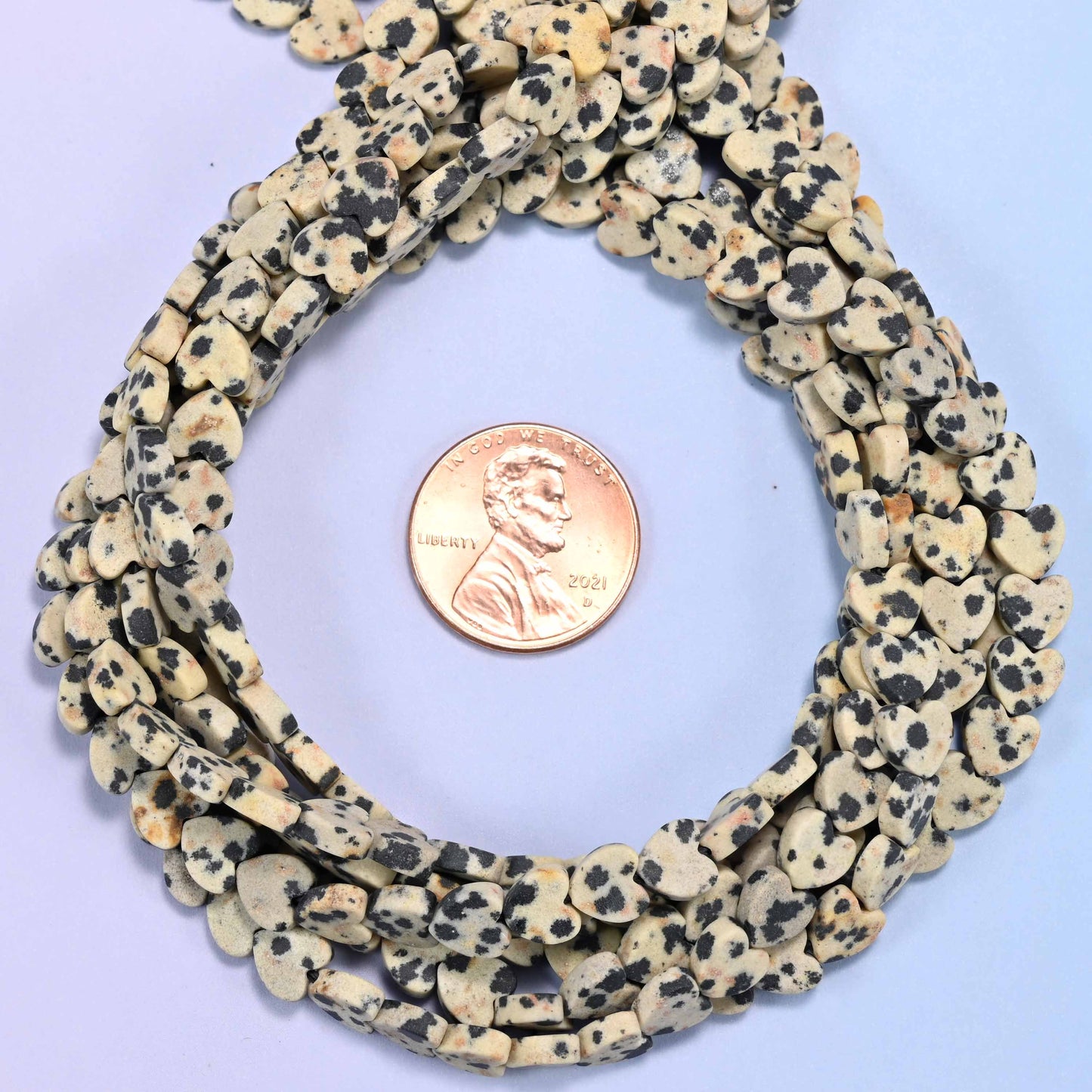 Matte Dalmatian Jasper Flat Heart Beads: Size 6mm, Jewelry Making, 15 Inch Strand
