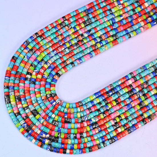 Dyed Multi-Color Shoushan Stone Smooth Heishi Disc Beads, 15.5 inch strand