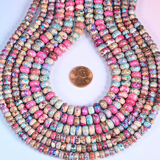 Purple Dyed Sea Sediment Jasper Rondelle Beads, sold per 15 inch strand