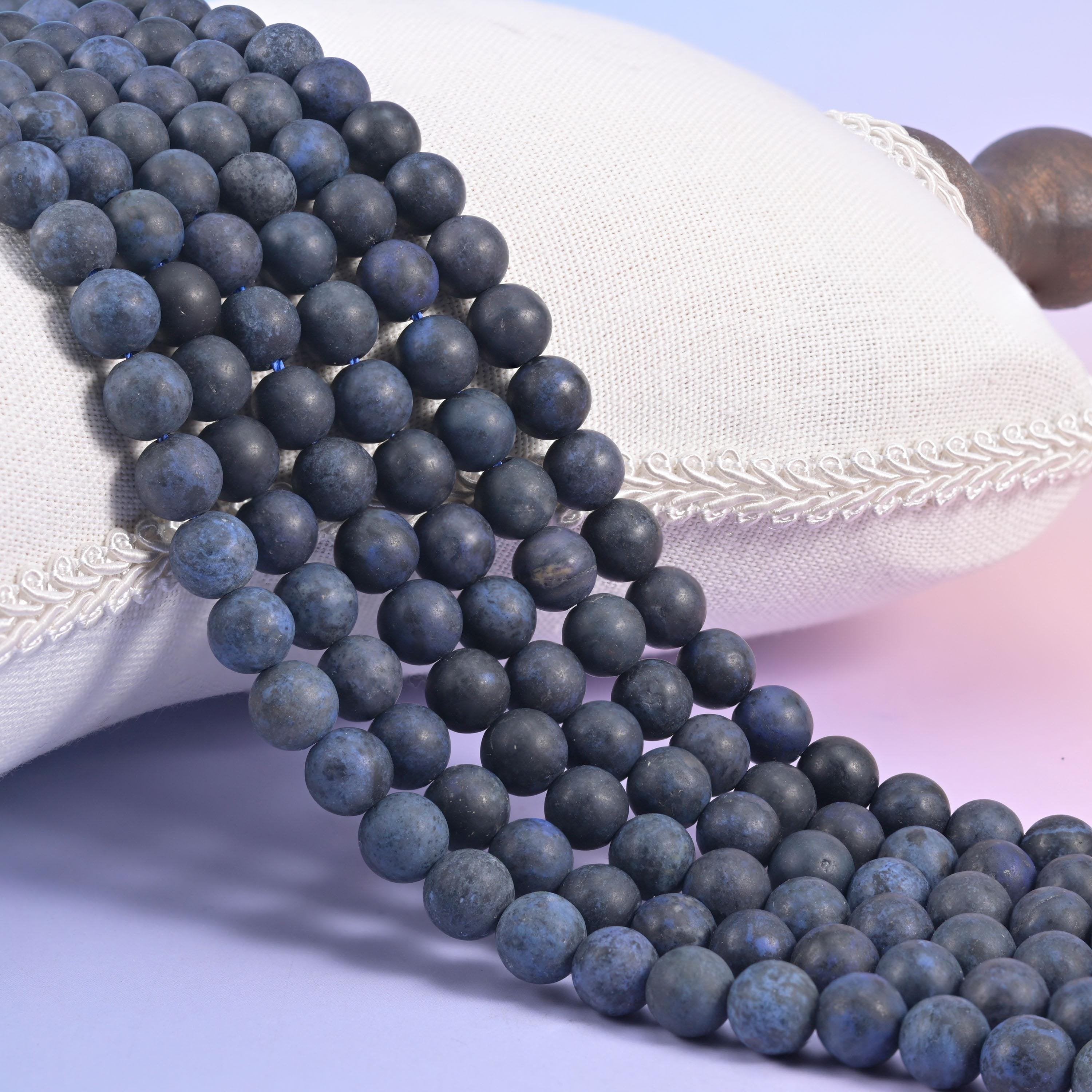 Dark Blue Dumortierite Matte Round Beads