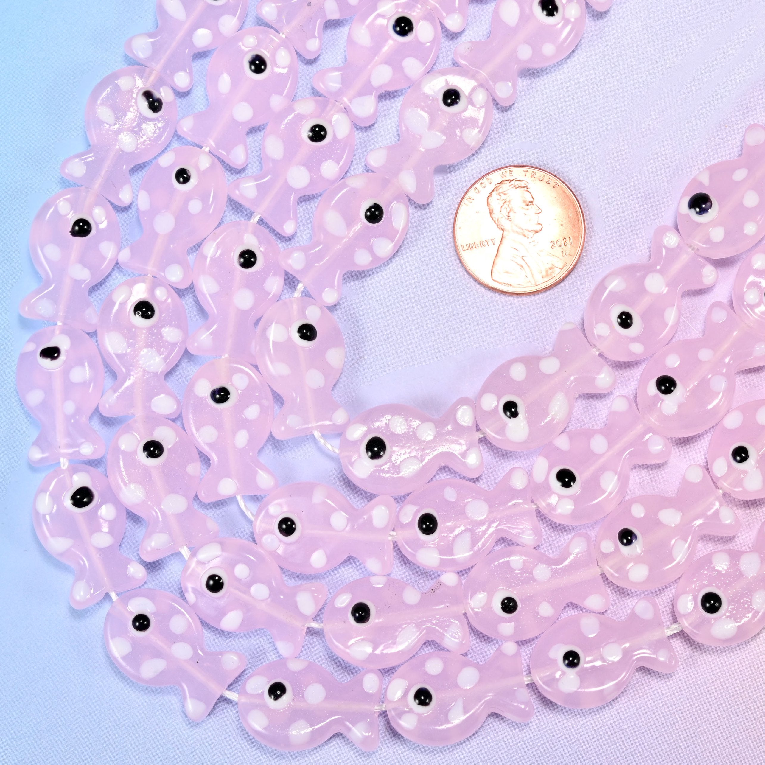 Transparent Pink with White Dot Fish Glass Beads: Jewelry Making Supply