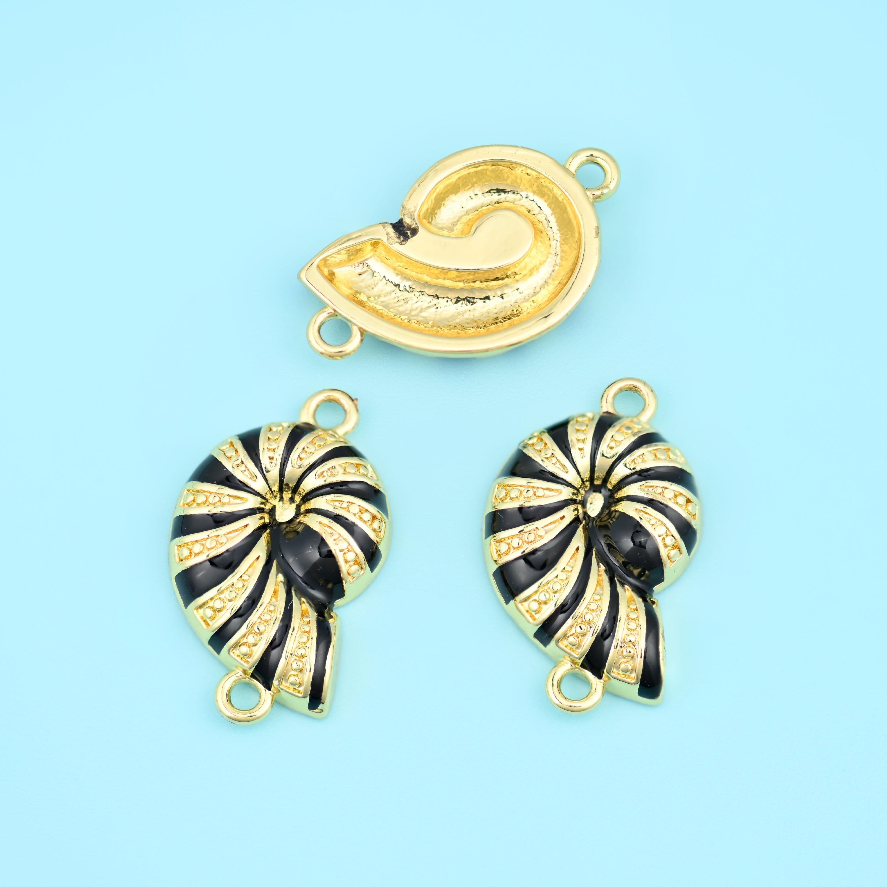 18K Gold Filled Enamel Sea Shell Charm Connectors for DIY Jewelry Making Supply