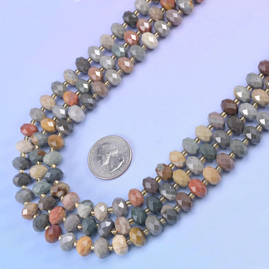 Alashan Agate Faceted Rondelle Beads in dove grey, taupe, dusty rose and mustard