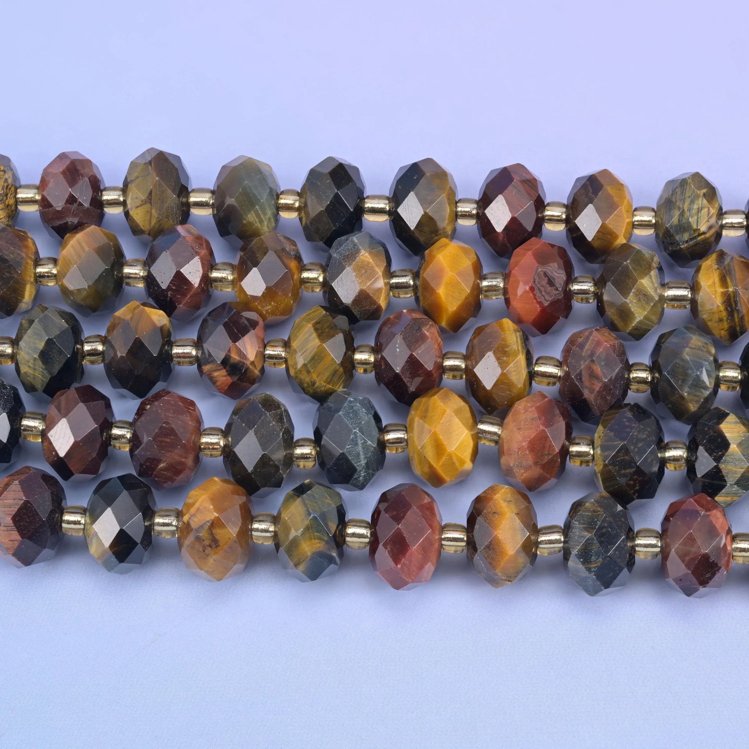Tricolor Tiger Eye Faceted Rondelle Beads, 15.5 inch strand