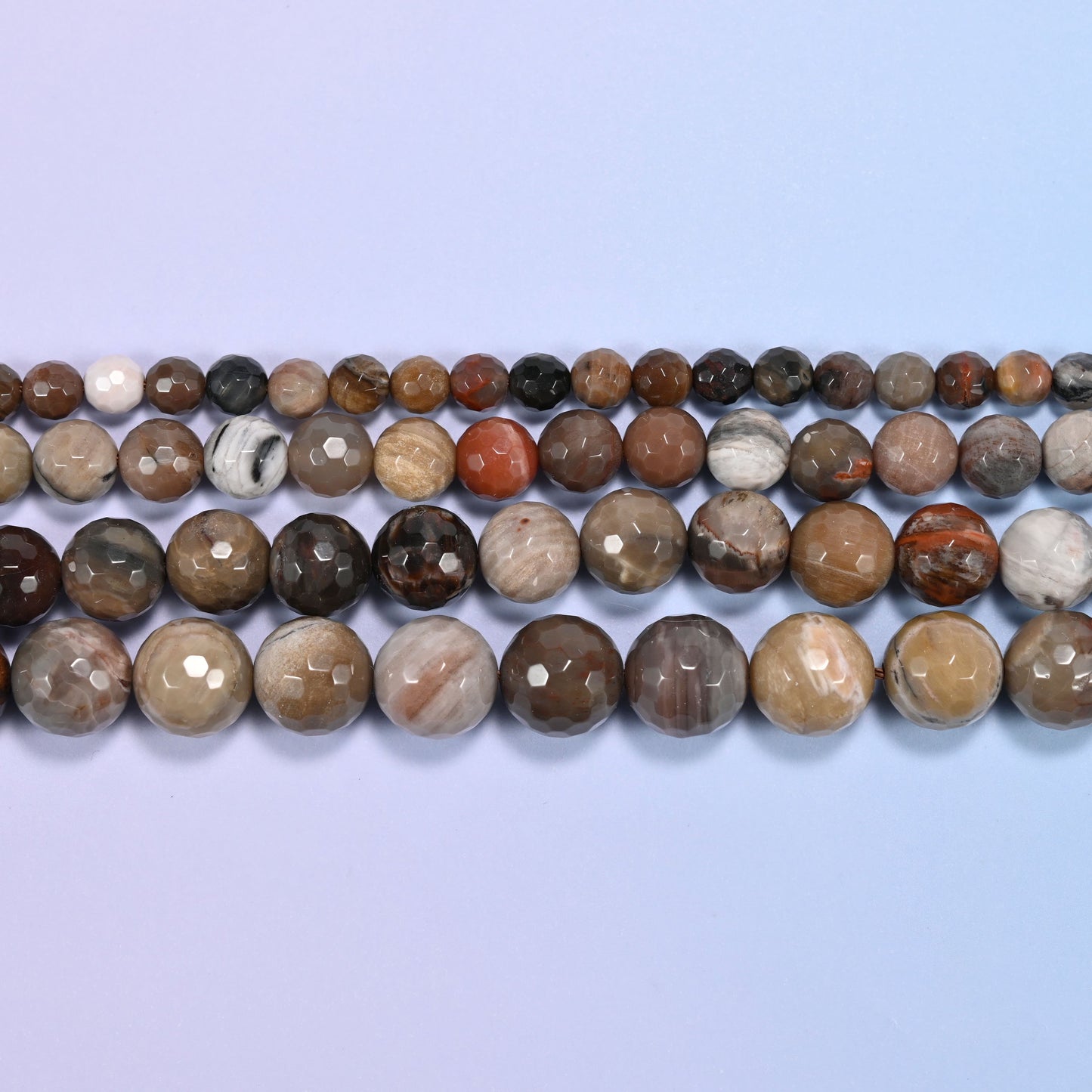 Petrified Wood Faceted Round Beads: Jewelry Making, 15 Inch Strand