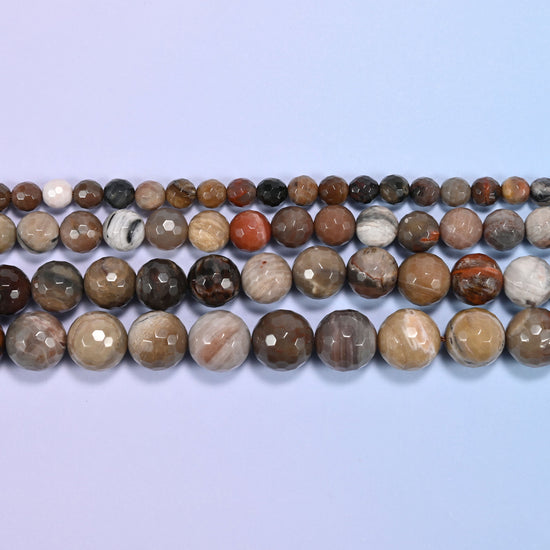 Petrified Wood Faceted Round Beads: Jewelry Making, 15 Inch Strand