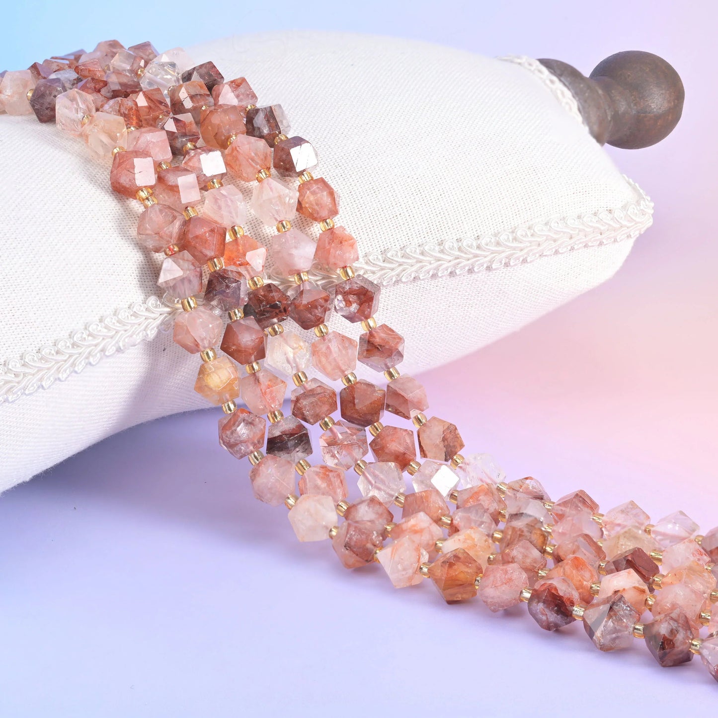 Diamond Rhombus Gemstone Beads, stone choices include Amethyst and Blue Amazonite.