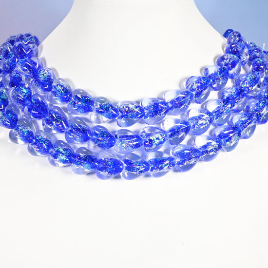 Dark blue iridescent glass heart beads, 16x15mm