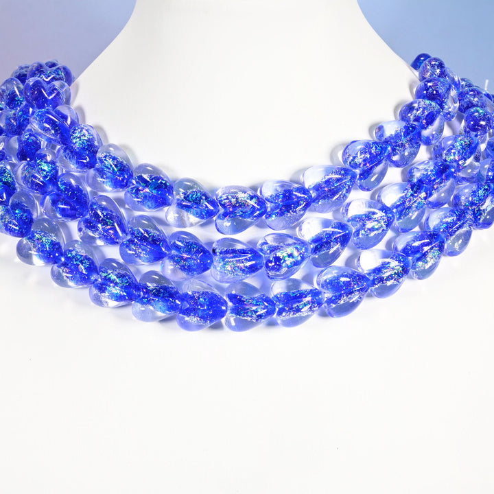 Dark blue iridescent glass heart beads, 16x15mm
