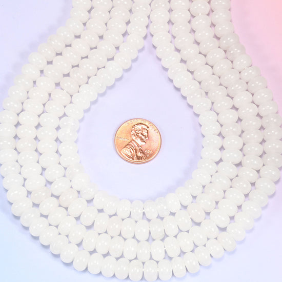 Natural White Jade Rondelle Beads, approximately 72 beads (5x8mm) or 60 beads (6x10mm) per strand.