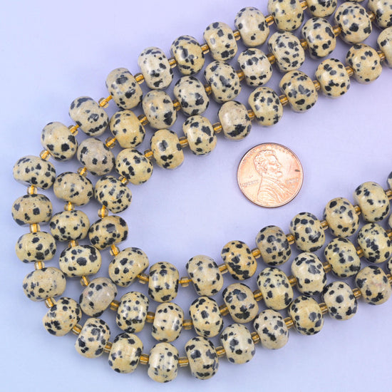Dalmatian jasper pumpkin beads, 15 inch strand