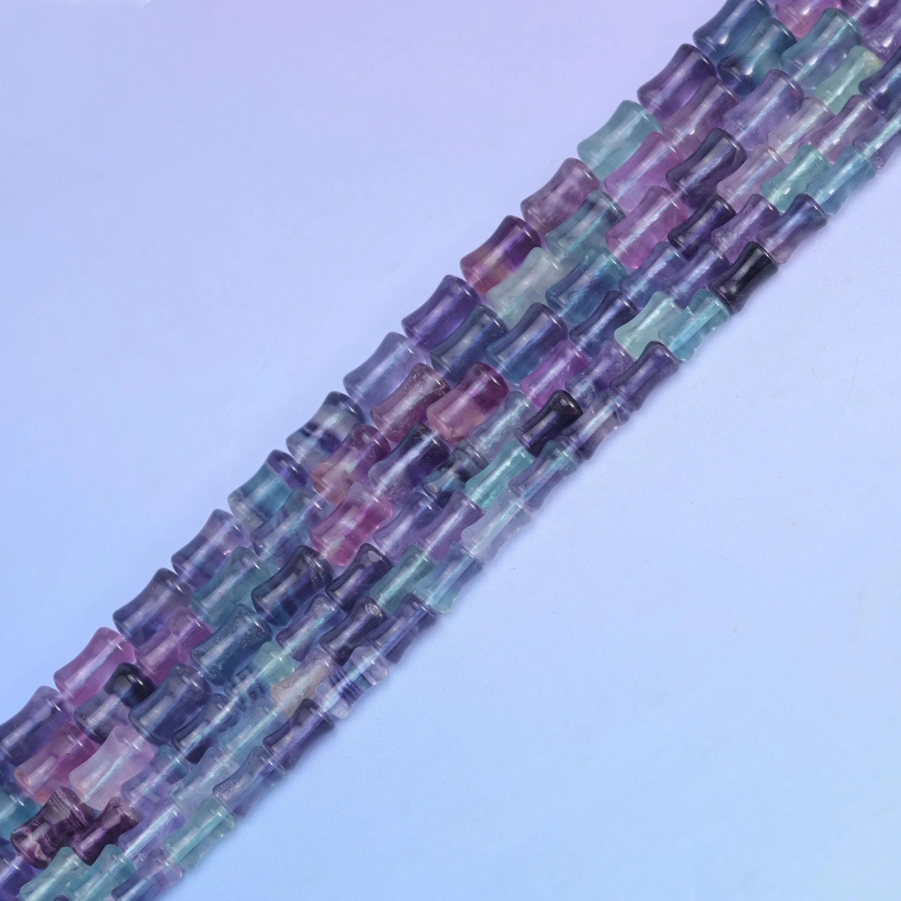 Rainbow Fluorite bamboo stem tubes, 15.5 inch strand.