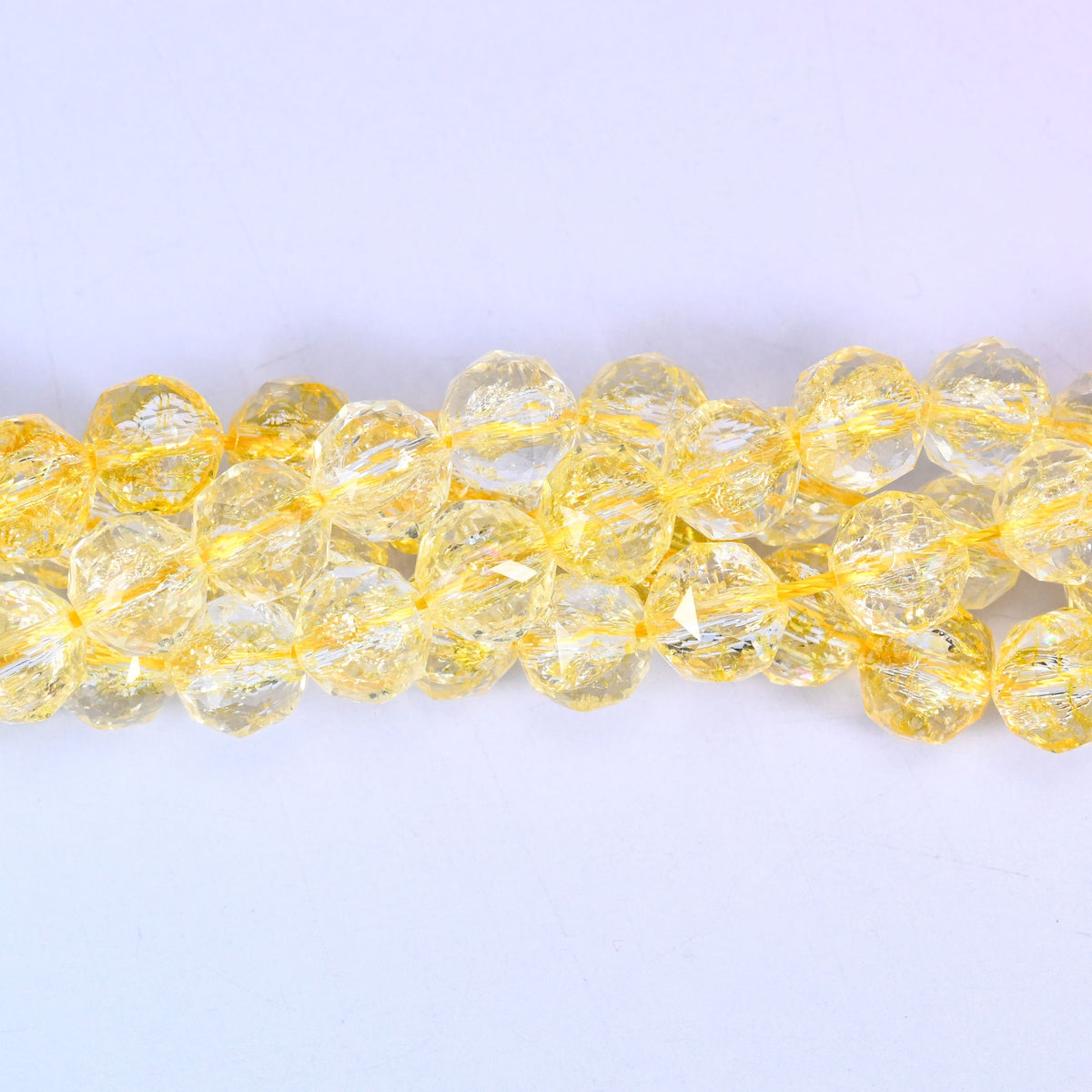 Transparent Yellow Faceted Round Glass Beads, shallow facets for jewelry making