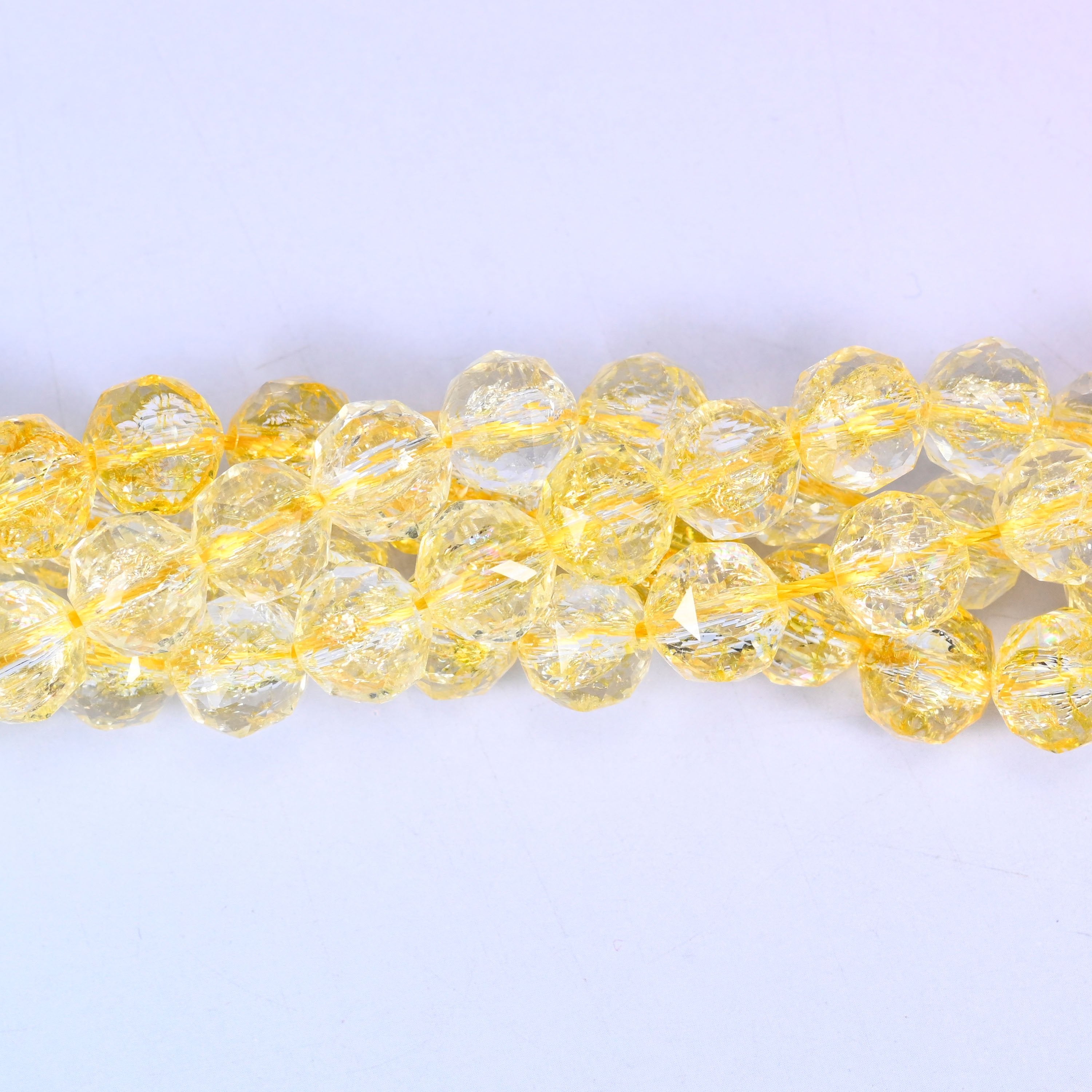 Transparent Yellow Faceted Round Glass Beads, shallow facets for jewelry making