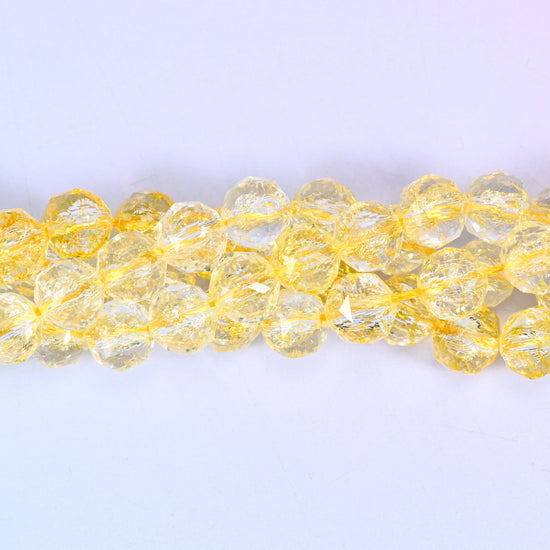 Transparent Yellow Faceted Round Glass Beads, shallow facets for jewelry making