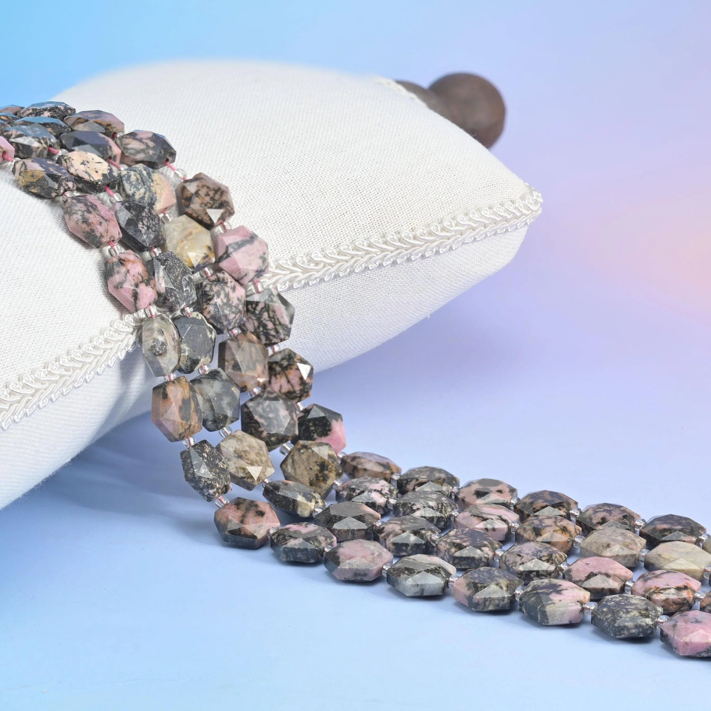 Rhodonite Flat Hexagon Faceted Beads, 12mm.