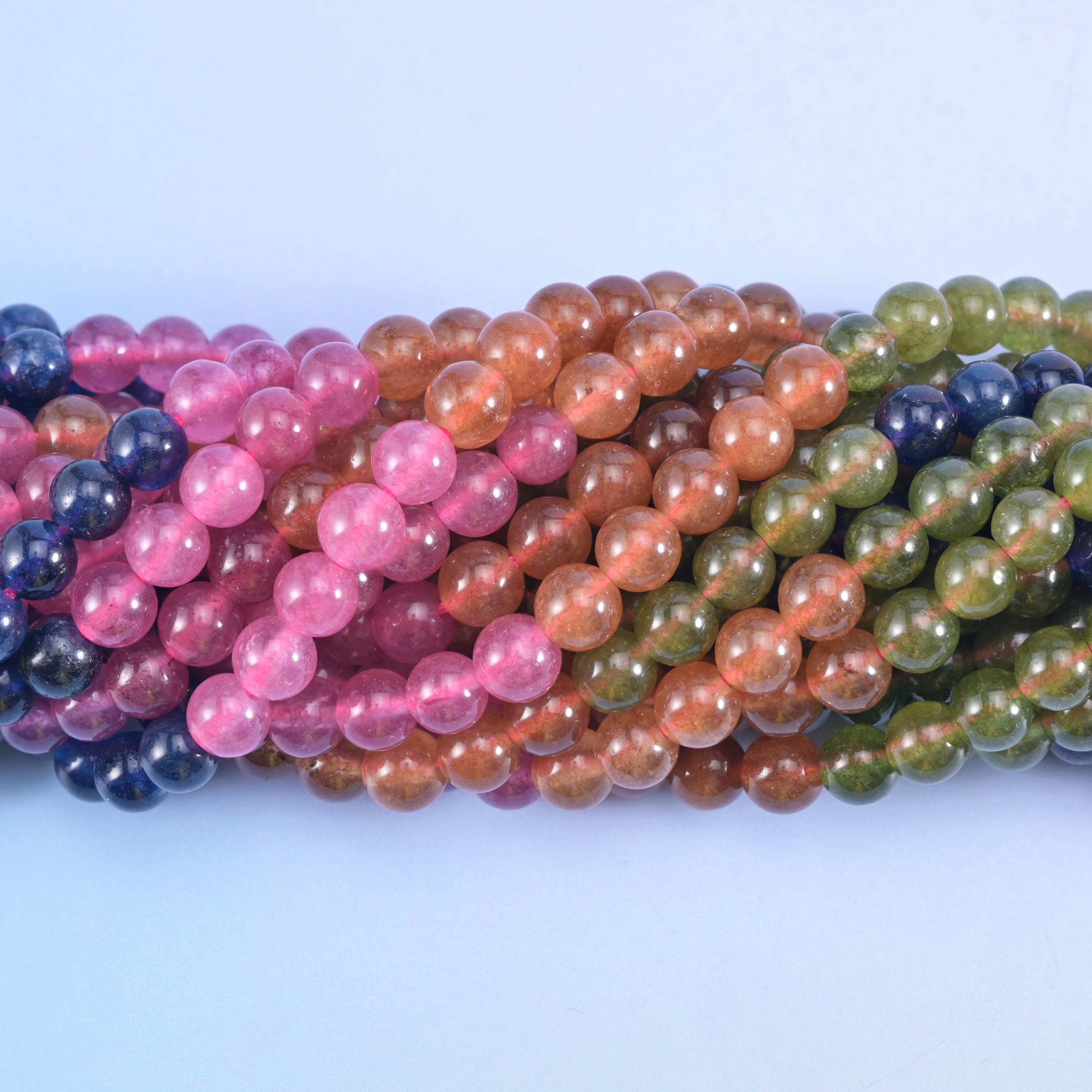 Dyed jade round beads, centre-drilled hole 1.0mm to 1.2mm