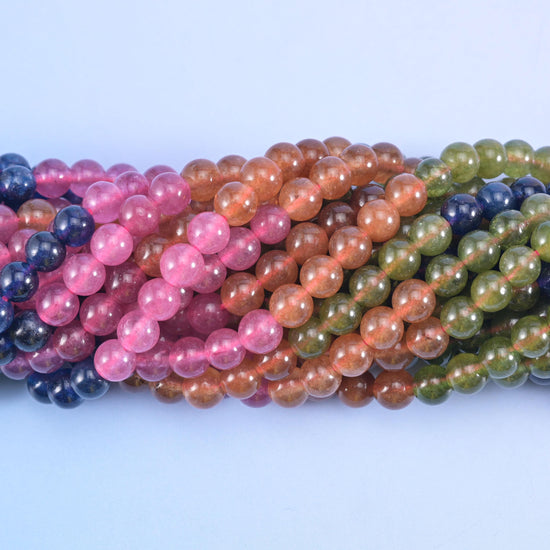 Dyed jade round beads, centre-drilled hole 1.0mm to 1.2mm