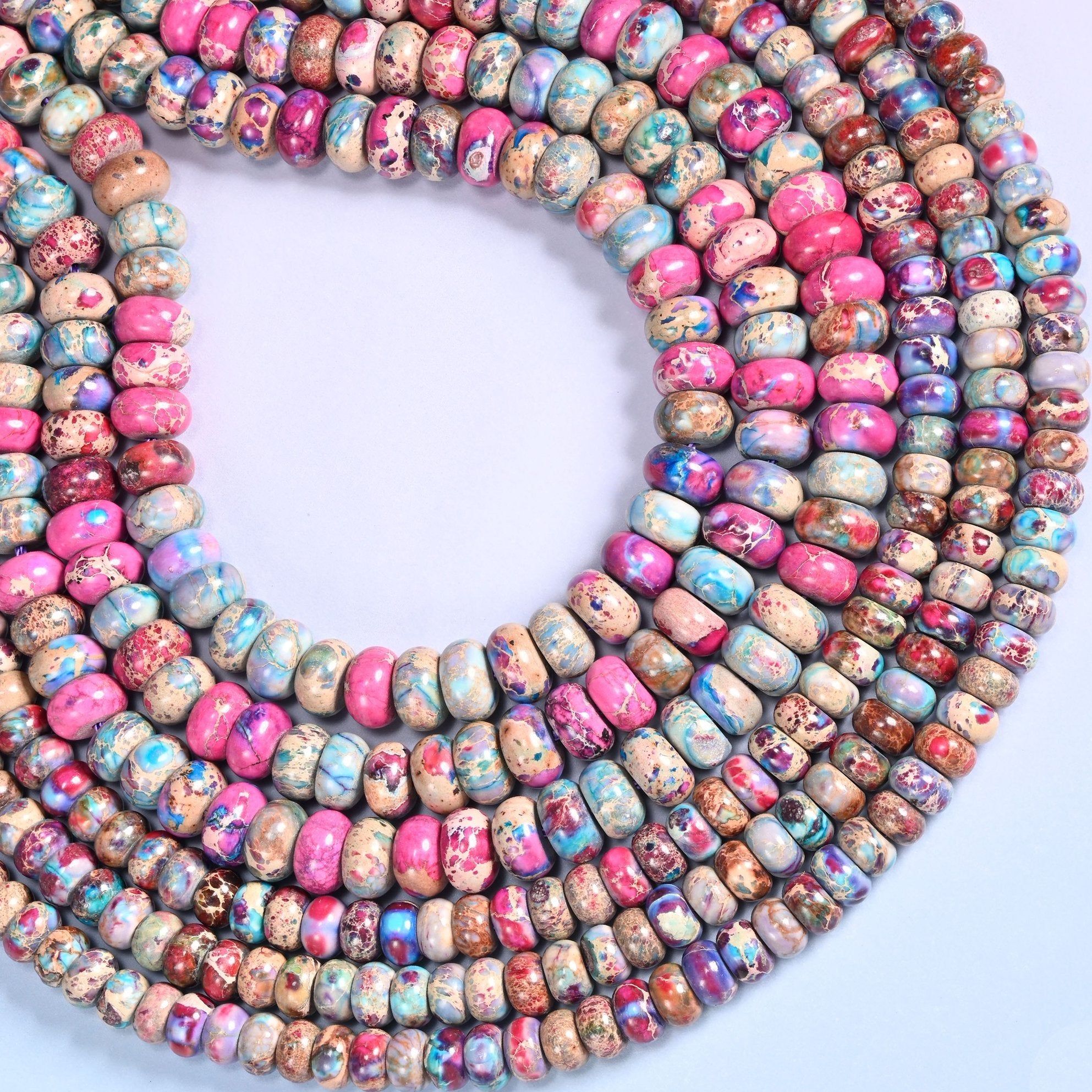 Purple Dyed Sea Sediment Jasper Rondelle Beads, centre drilled, smooth polished finish