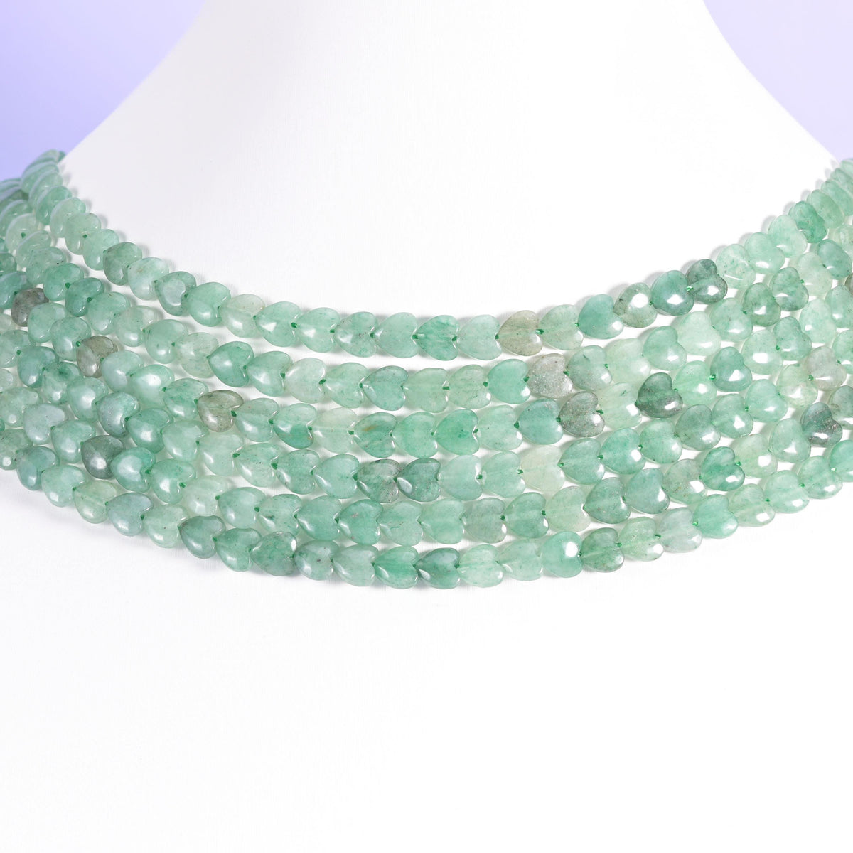 Green aventurine beads, heart shape, 6mm