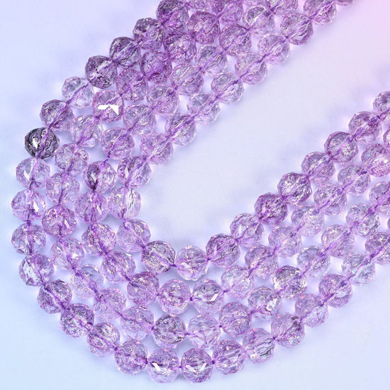 Transparent Purple Faceted Round Glass Beads, 15 inch strand