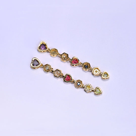 Purple Heart Multicolor Zircon Pendants with alternating heart, octagon, and hexagon links