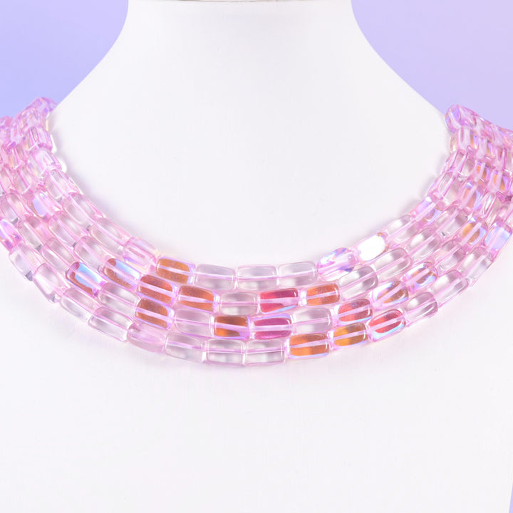 Light purple mystic aura glass beads, rectangular shape, 10-12mm