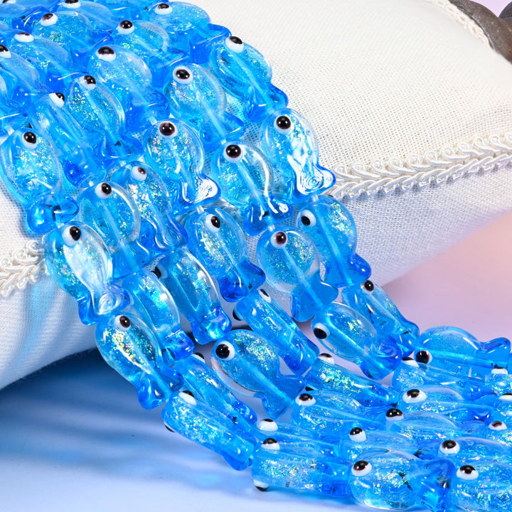 Iridescent Blue Fish Glass Beads: Jewelry Making Supply