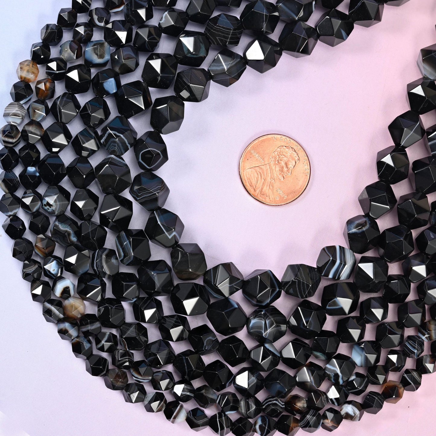 Black Strip Agate Diamond Cut Beads 6mm 8mm 10mm, 6mm approximately 63 beads / 8mm approximately 47 beads / 10mm approximately 38 beads