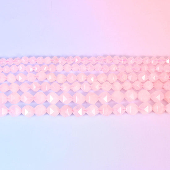Rose Quartz in pale blush pink, milky and softly translucent