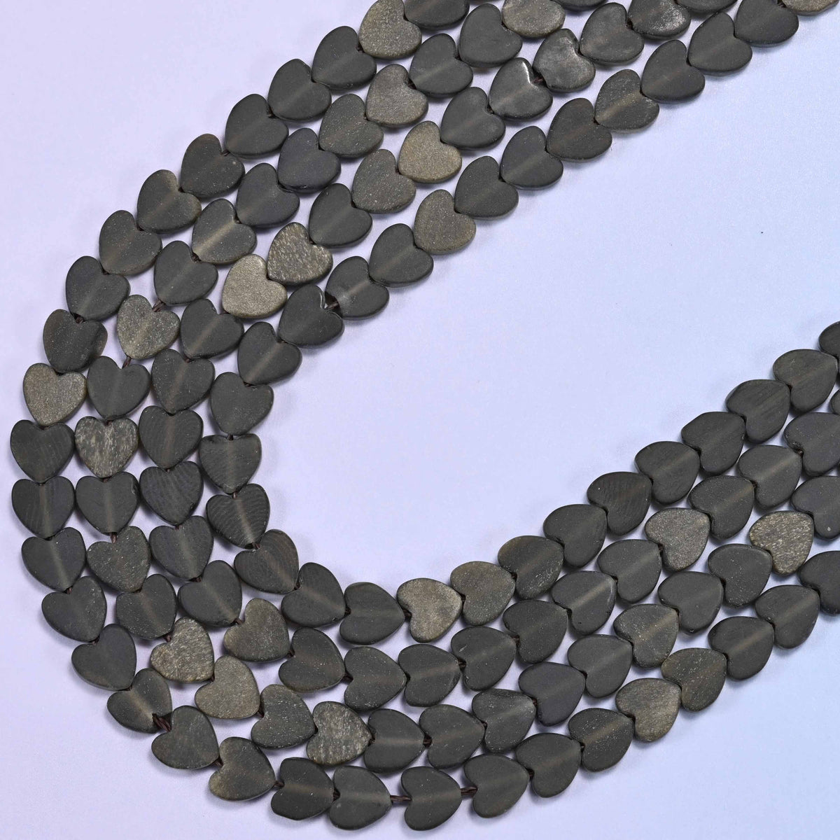 Matte Gold Obsidian Flat Heart Beads, 15 inch strand