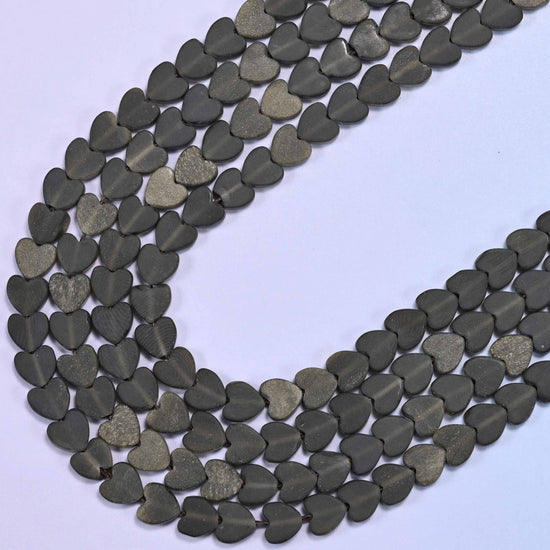 Matte Gold Obsidian Flat Heart Beads, 15 inch strand