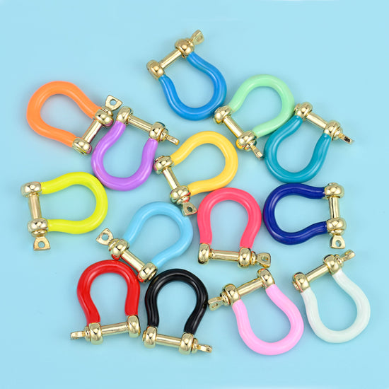 Enamel Horse Shoe Screw Clasp,18K Gold Filled Lock Connector: DIY Jewelry Making Supply